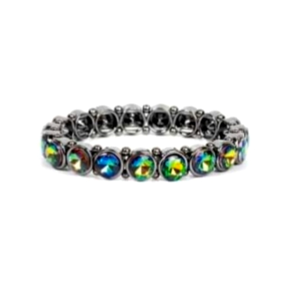 Black metal bracelet with multi colored rhinestones
